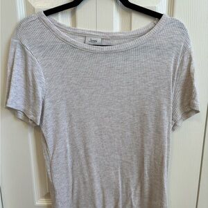 Jenni Light Gray Ribbed Short Sleeve Top